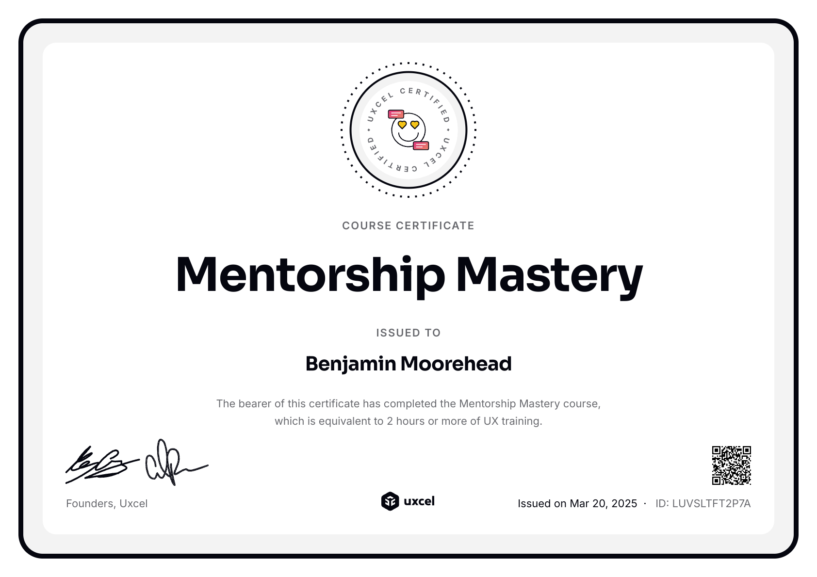 Benjamin Moorehead's certificate